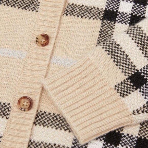 Burberry Kids Gilliane Wool and Cashmere blend pale check cardigan 10y - Picture 3 of 10